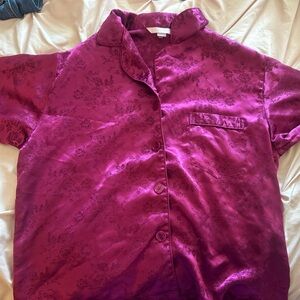 Victoria's Secret Fuchsia Floral Satin Short Sleeve Pajama Top